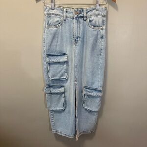 Aeropostale Women’s Denim Cargo Maxi Skirt Light Wash Size XS